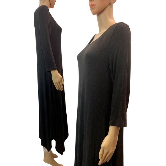 Eileen Fisher SOFT Midi Dress Scarf Hem Heathered Brown Jersey | M - Picture 9 of 9